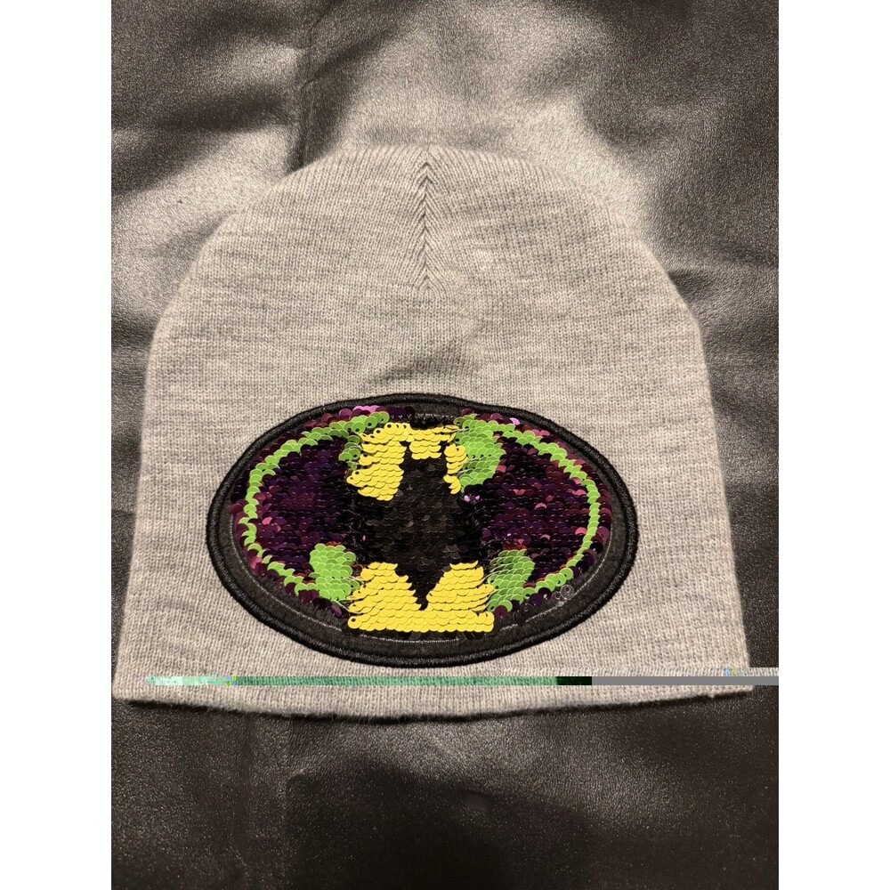 DC Batman Beanie Gray w/Color Flip Sequins Yellow/Black & Green Purple